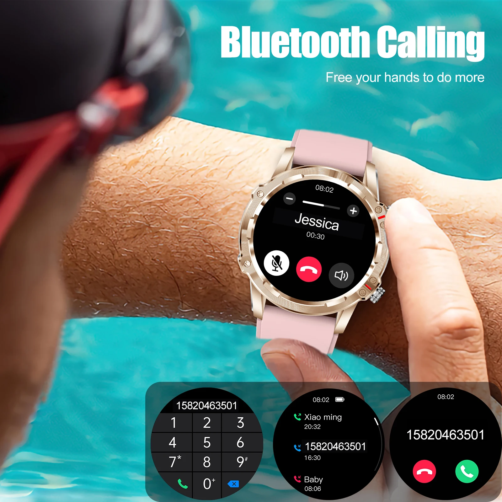 ساعة ذكية EIGIIS للرجال بلوتوث رياضية ساعة ذكية مقاومة للماء لتتبع اللياقة البدنية مع مراقب معدل ضربات القلب ومتتبع النوم وعداد الخطى