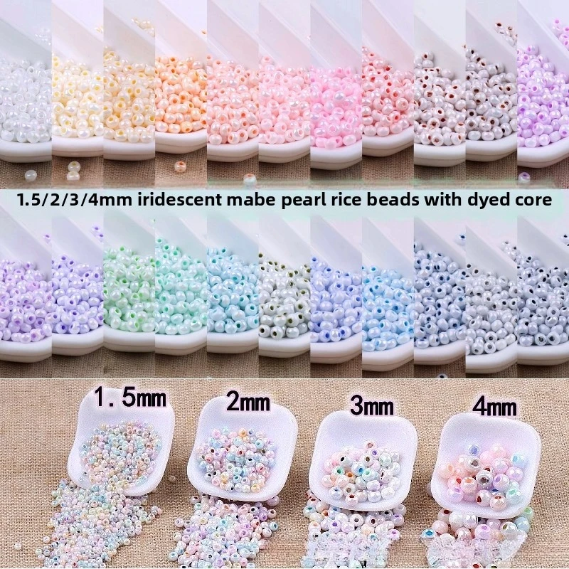 Cuentas de Vidrio de Arroz con Núcleo Teñido Perlado de Color Symphony Mapei de 1.5/2/3/4mm, Cuentas Sueltas para Manualidades DIY
