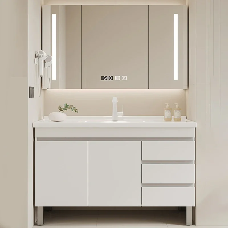 Dressing Table Tech Detergent Cabinet Bathroom Washbasin Storage Narrow Furniture Vanity Sink Pvc Closed Luxury Column Mdf