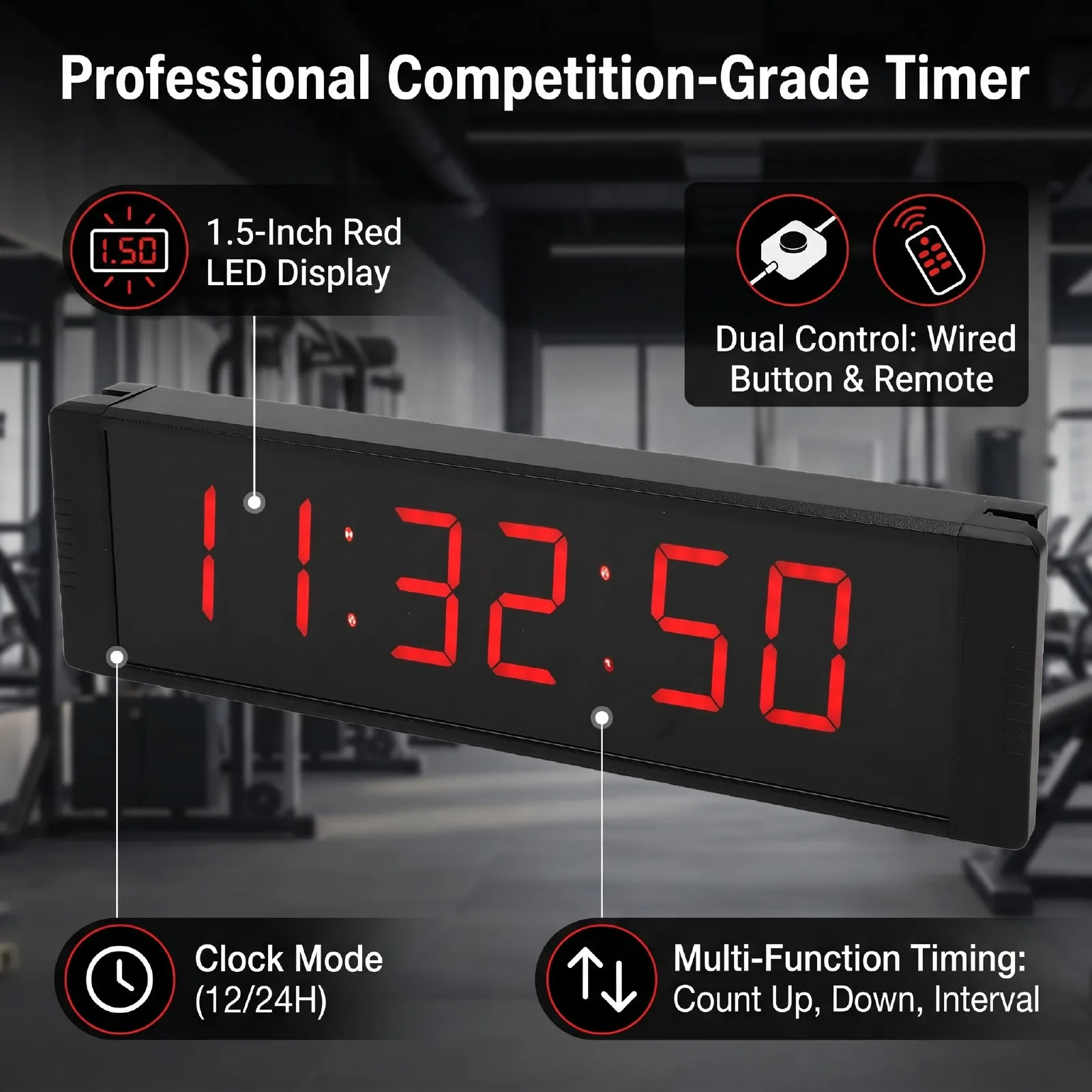 Large Stopwatch 1.5 Inch 6 Digit Red Display LED Competition Timer Count Down Count Up Gym Clock with Start Stop Button and