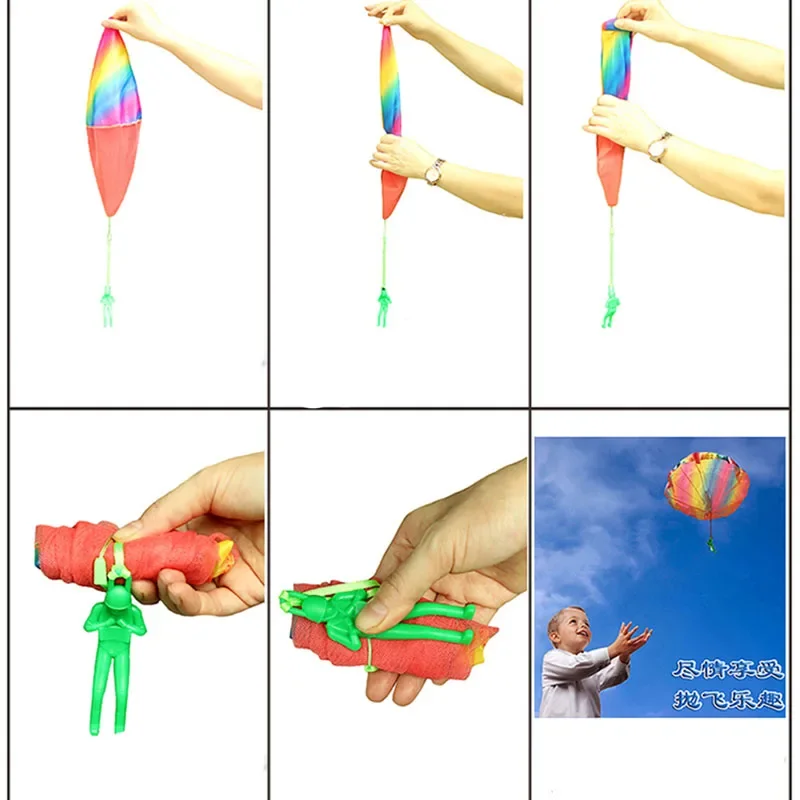 5Pcs Kids Hand Throwing Parachute Toy for Children's Educational Parachute with Figure Soldier Outdoor Fun Sports Play Game