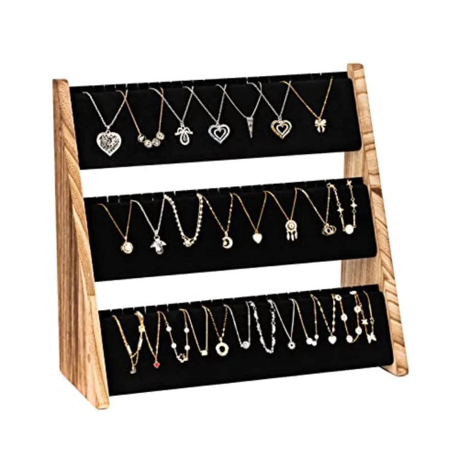 

Necklace Holder 3 Tier Necklace Organizer Stand with Velvet Wood Necklace Display Stands for Selling Jewelry Display Stand for
