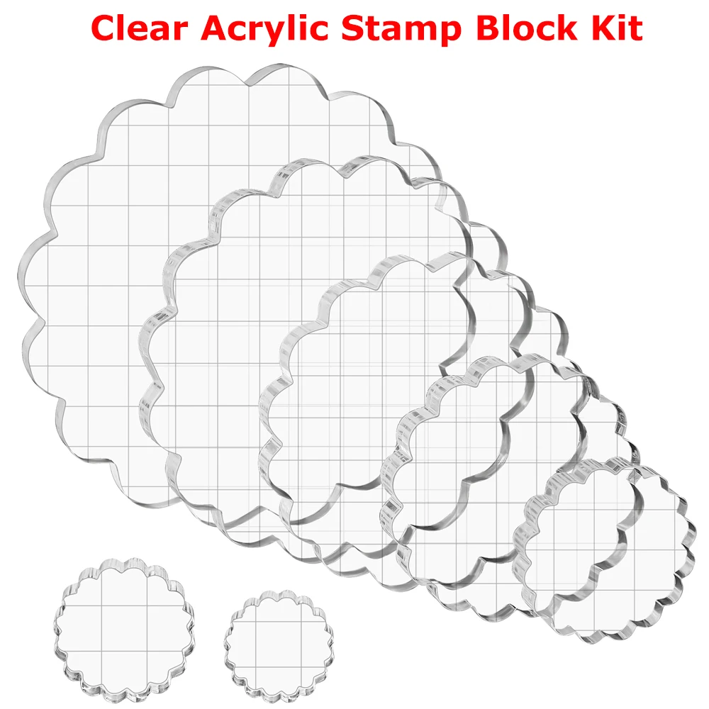 7pc/set Clear Acrylic Stamp Block Kit With Grid Lines Flower Lace Blocks DIY Scrapbook Stamping Positioning Crafting 2023 New