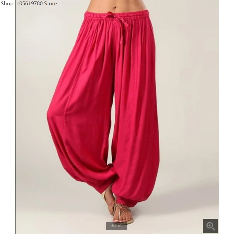 Letnie damskie spodnie typu haremki, plus size, jednolite, sportowe, luźne, w stylu hippie, do ćwiczeń, spodnie dresowe, damskie, rozmiary S-5XL