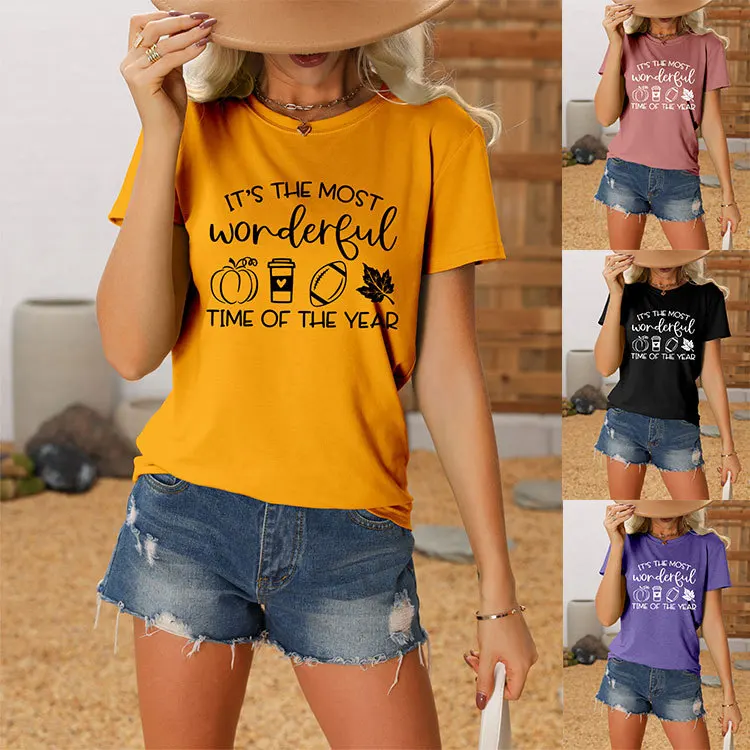 

Summer new women's short-sleeved T-shirt it's the most worderful printed loose crewneck casual top with a stylish pullover