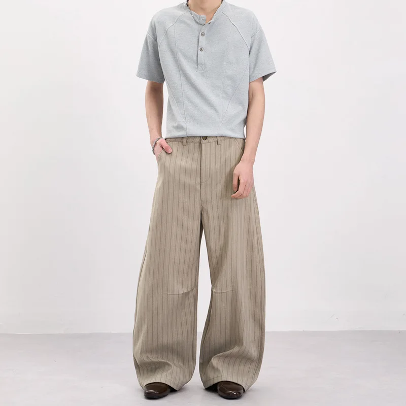 2026 New Korean Retro Striped Casual Suit Pants Fashion Men's Elegant Baggy Wide Leg Trousers Japan Streetwear Men Clothing