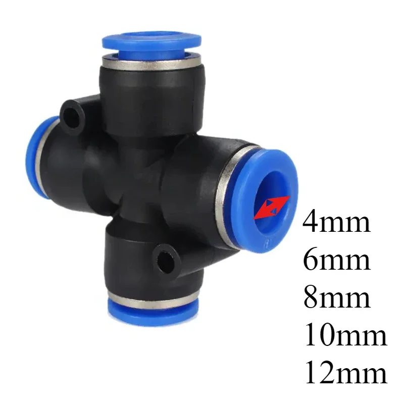 10pcs 4-way Air Quick Connector Pneumatic Accessories PZA 4/6/8/10/12mm, PU Hose Nylon Tube,  Pneumatic Connector