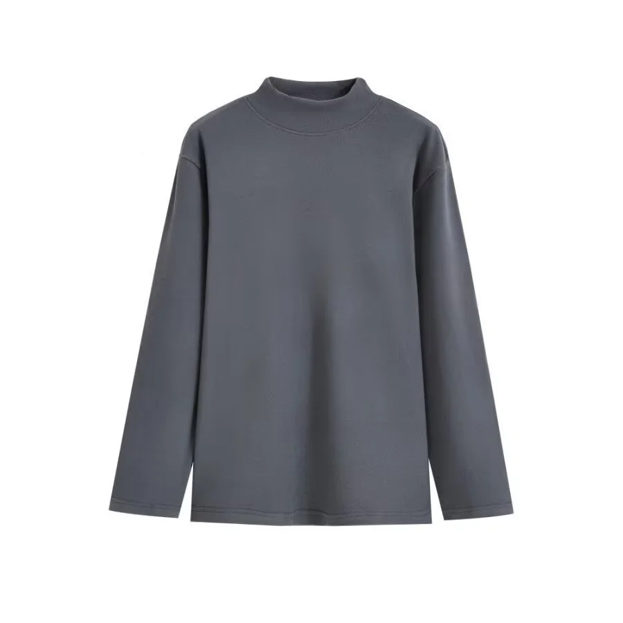 Trendy Thick German Velvet Men's Bottom Shirt Small Stand up Neck Men's Cold resistant Long Sleeve Warm Velvet Slim Fit