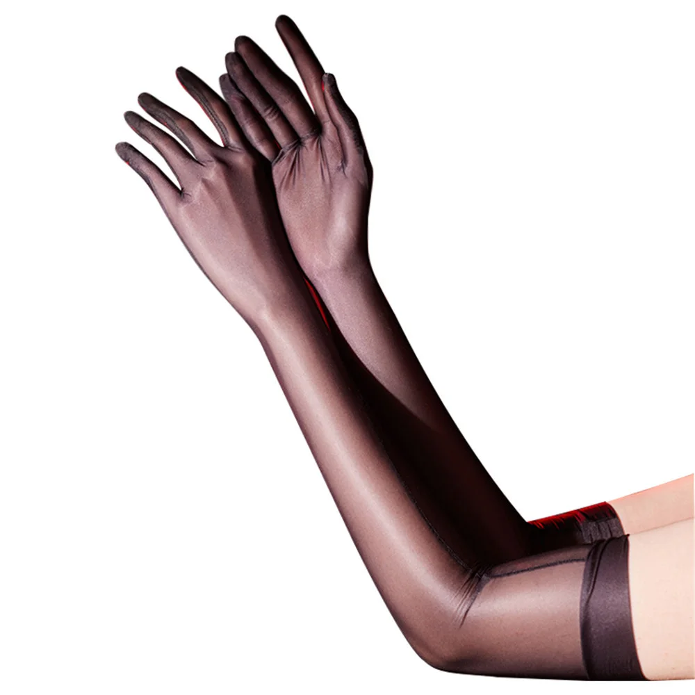 Sexy Women Oil Glossy Shiny Glove Sheer See Through Five Finger Gloves Sunscreen Driving Wedding  Allure Elegant Glove