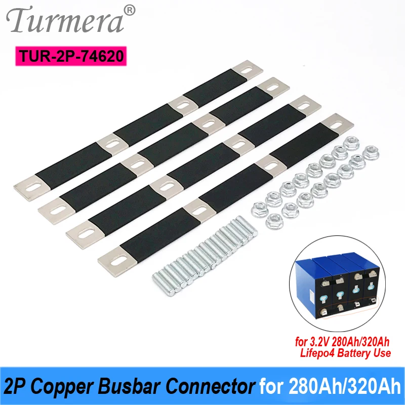 Turmera 12V Lifepo4 Battery 2P Busbar Copper Connecter Hole to Hole 74mm Use in 12.8V 24V 48V 280Ah 310Ah 320Ah  Lifepo4 Battery