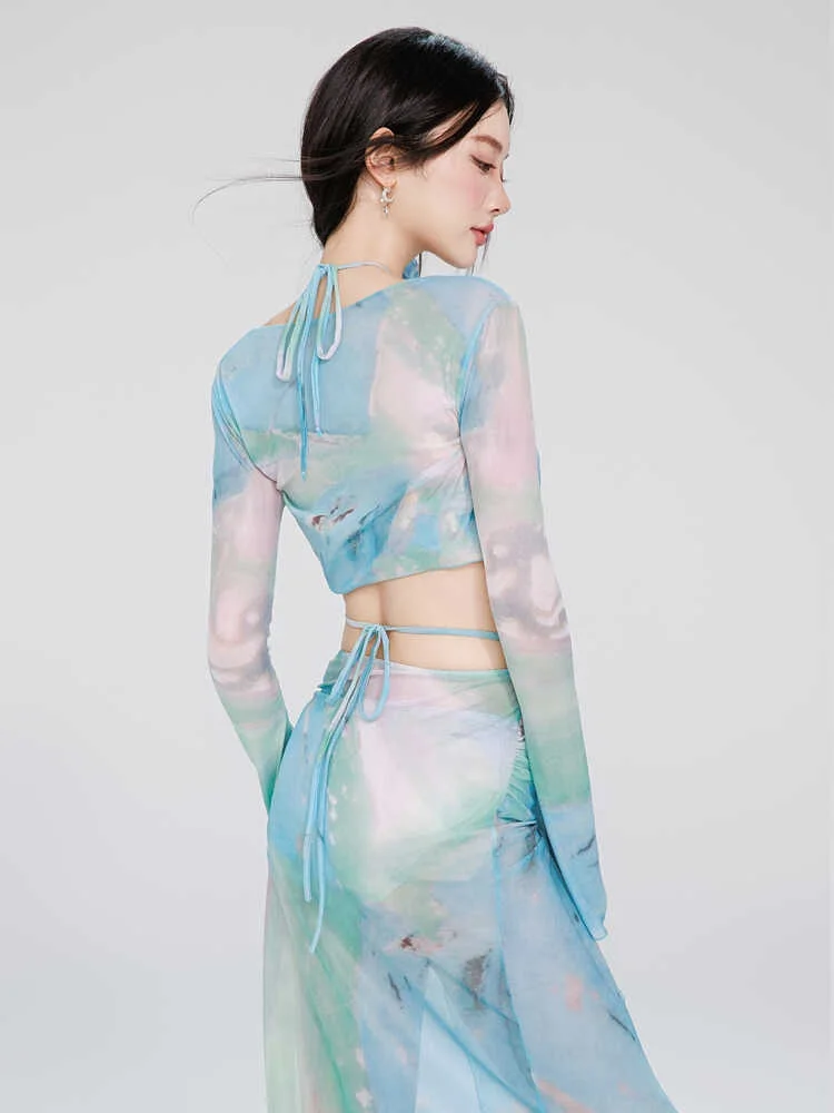 

Sexy Pure Desire Women's Bikini Swimsuit Long Sve Four-Piece Set High-End Feeling 2025 New Sle Nylon Material Skirt Sle