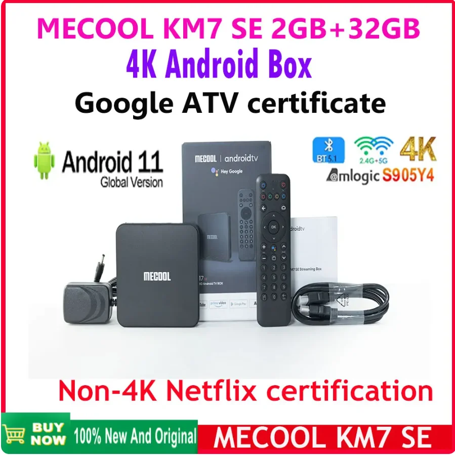 

MECOOL KM7 SE Android 11 TV Box 4K ATV Google Certified DDR4 BT5.1 Amlogic S905Y4 Chromecast voice remote PK KICKPI KP1 km2 PLUS