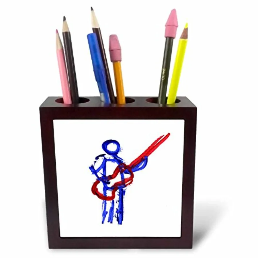 

ph_155929_1 Bass Player Red Blue Sketch Musician Art Tile Pen Holder, 5-Inch