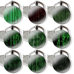 Glass Metal Pendant Key Chain Classic Men Women Key Ring Accessories Jewelry Gifts Matrix Hacker