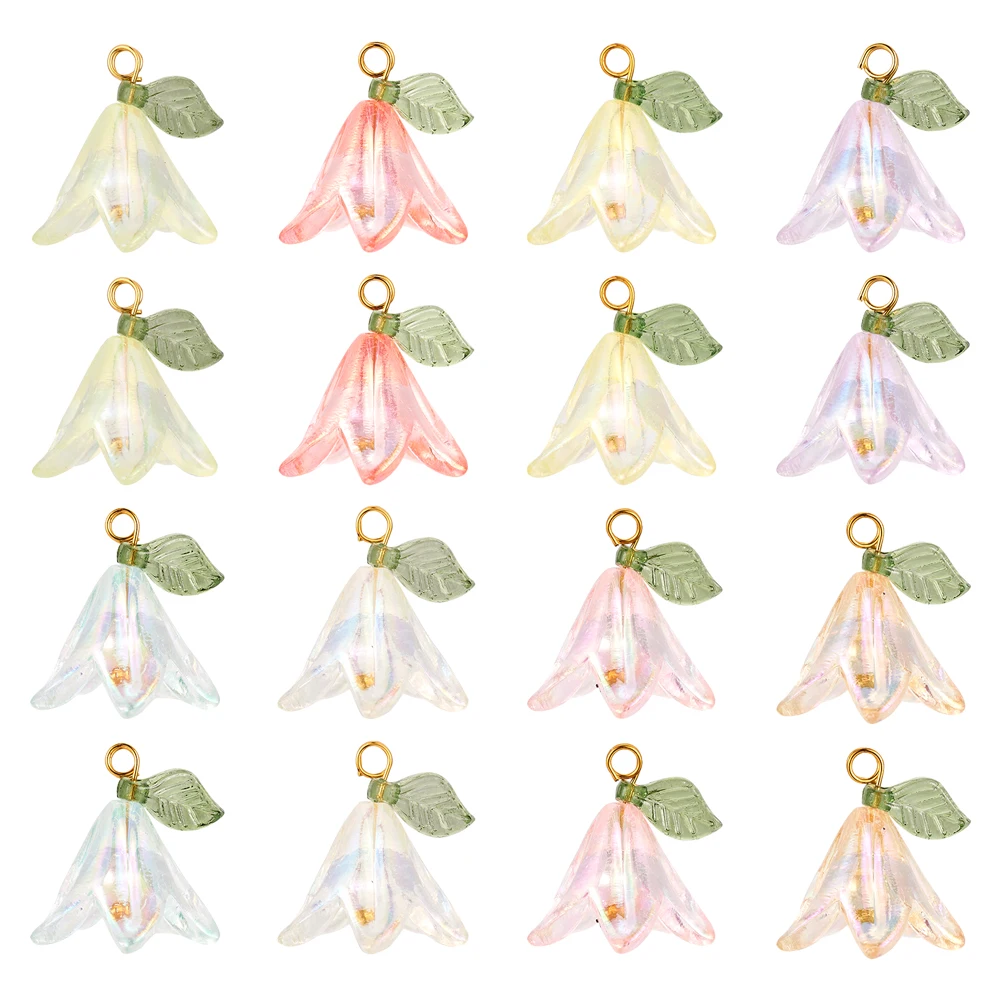 

32Pcs 8 Colors Transparent Acrylic Lily Flower Charms Pendants with Shell Pearl Beads for DIY Dangle Earrings Necklace Making