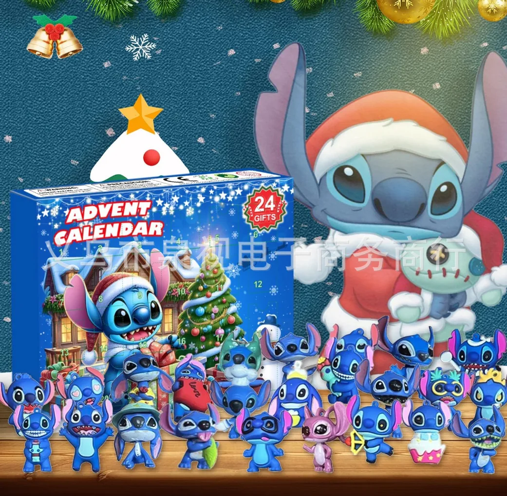 2024 nowe akcesoria Disney Stitch świąteczne pudełko z kalendarzem adwentowym Lilo i Stitch Model lalki figurki Anime świąteczny prezent dla dzieci zabawka dla chłopca