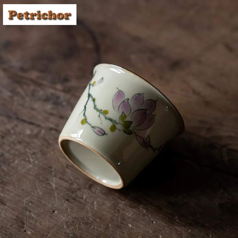 120 مللي مرسومة باليد ماغنوليا زهرة النبات الرماد فنجان الشاي زن وعاء الشاي كوب للشاي الشاي تذوق رائحة كوب Jianzhan ماستر أكواب تشا