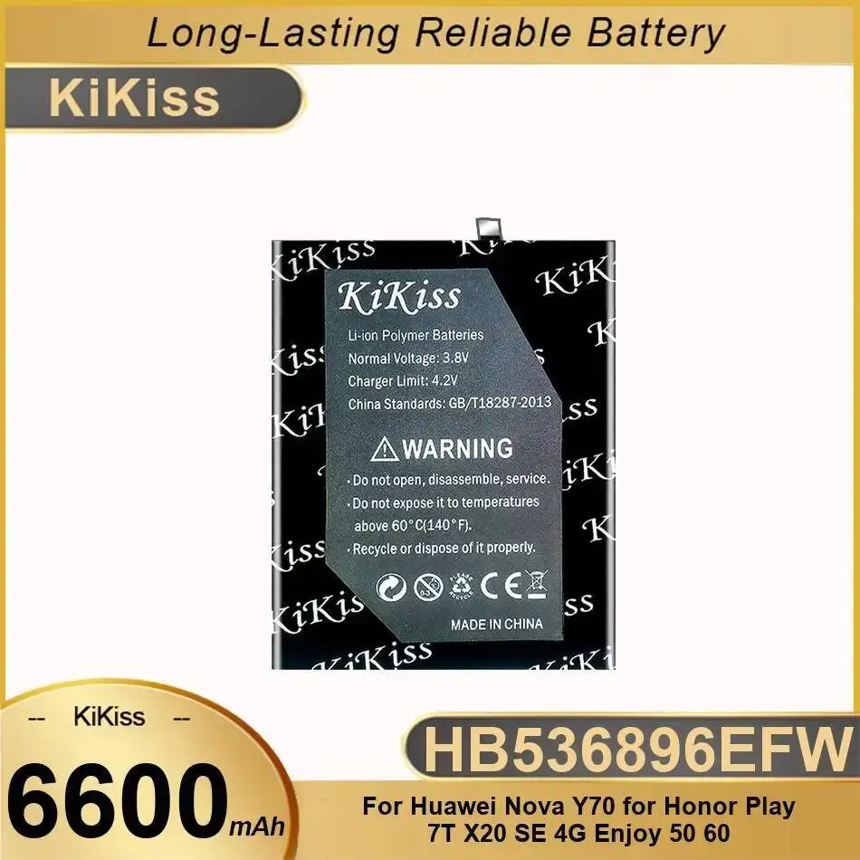 

Аккумулятор мобильного телефона HB536896EFW 6600 мАч для Huawei Nova Y70 Honor Play 7T X20 SE 4G Enjoy 50 60