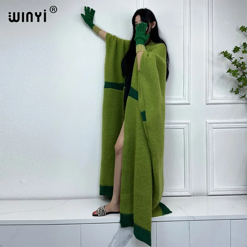 WINYI new Catwalk model winter coat women 2023 Luxury Long Fur Loose OverCoat Thick Warm Coat and glove suit elegant party dress