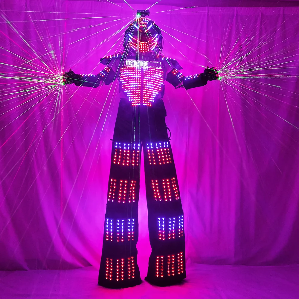 

Светодиодный костюм робота TEMLASER третьего поколения с шлемом Хищника, легкий дышащий светящийся костюм для выступлений