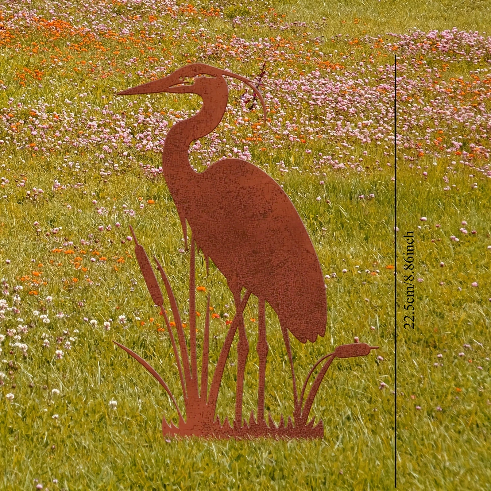 Christmas Garden Decor, Vintage Rust Metal Heron Lawn Ornament – Distressed Heron Yard Sculpture Stake, Outdoor Pond Garden