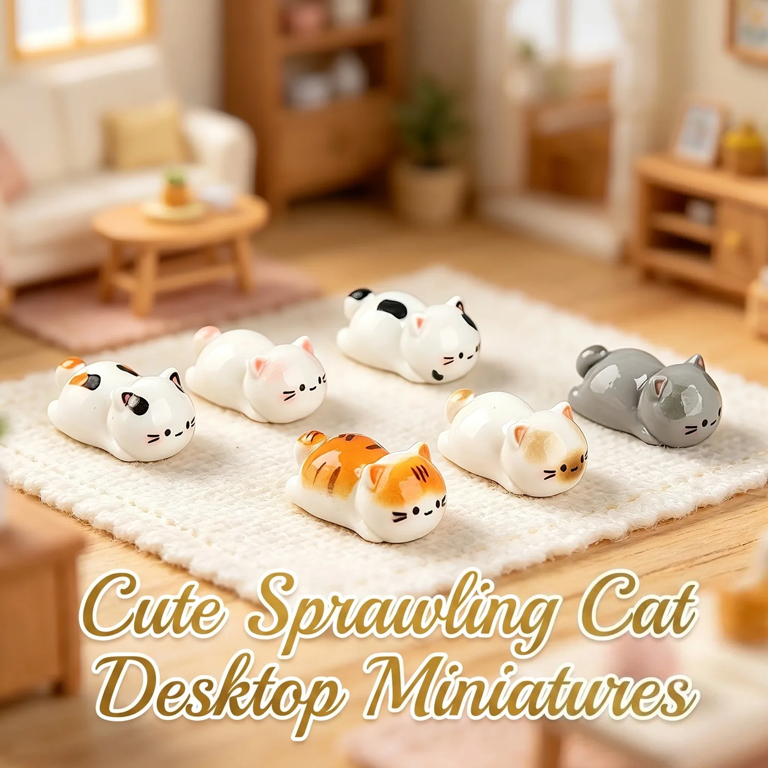 6pcs Cute Cartoon Cat Figurines, Realistic Sleeping Kitten DIY Decor Accessories for Mini Desktop, Car Decor and Home Displays