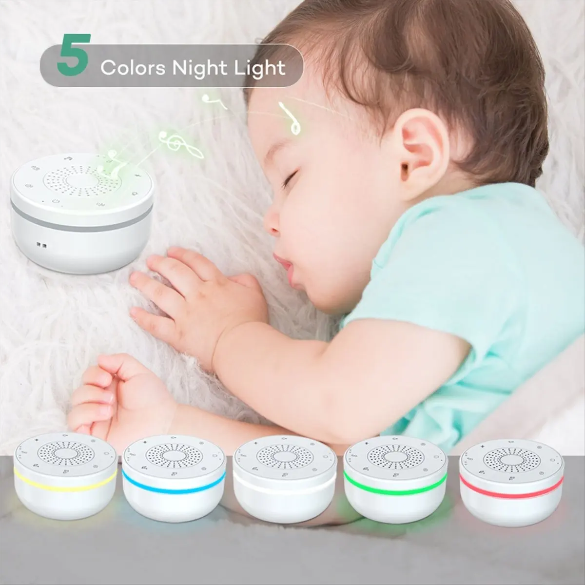 Nices Sleep White Noise Portable Sound Machine for Adults Kids Baby, with 30 Soothing Sounds,5 Color Night Light,3 Timer