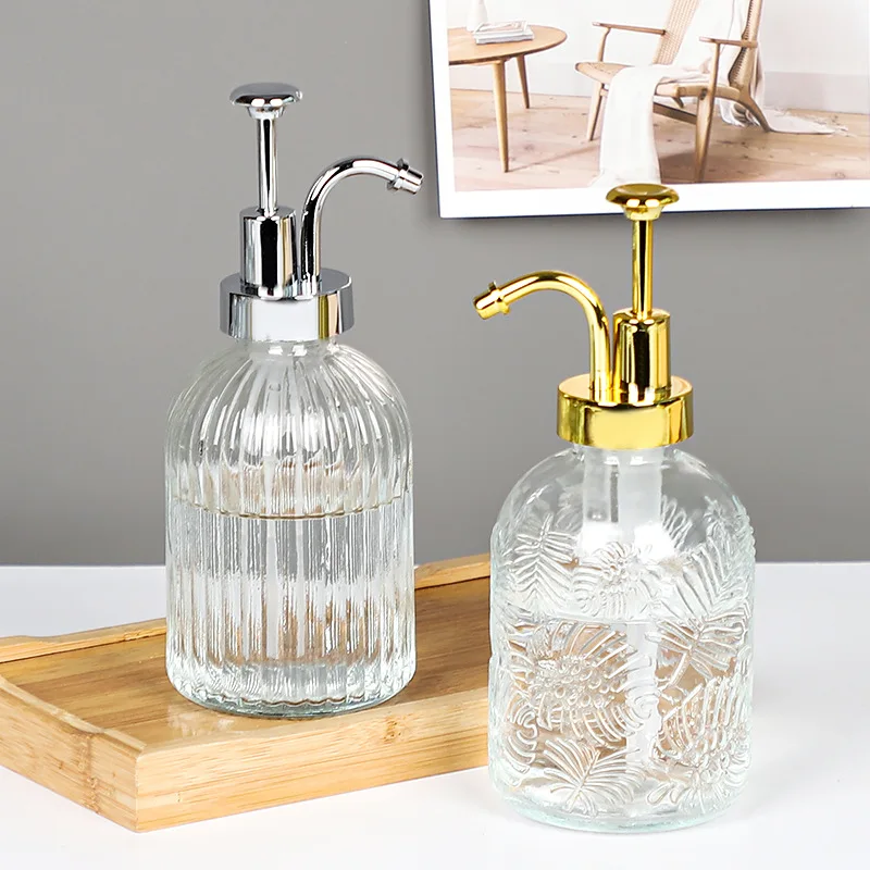 Glass Soap Pump Dispenser Bathroom Shampoo and Gel Dispenser Transparent Replacement Bottle Lotion Container Press Pump Bottle