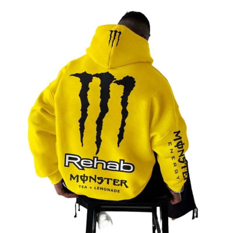 Monster Energy-sudaderas con capucha para hombre y mujer, ropa de calle, moda hip hop, sudaderas con capucha de color gris carbón, tono neutro para un estilo versátil de hip hop