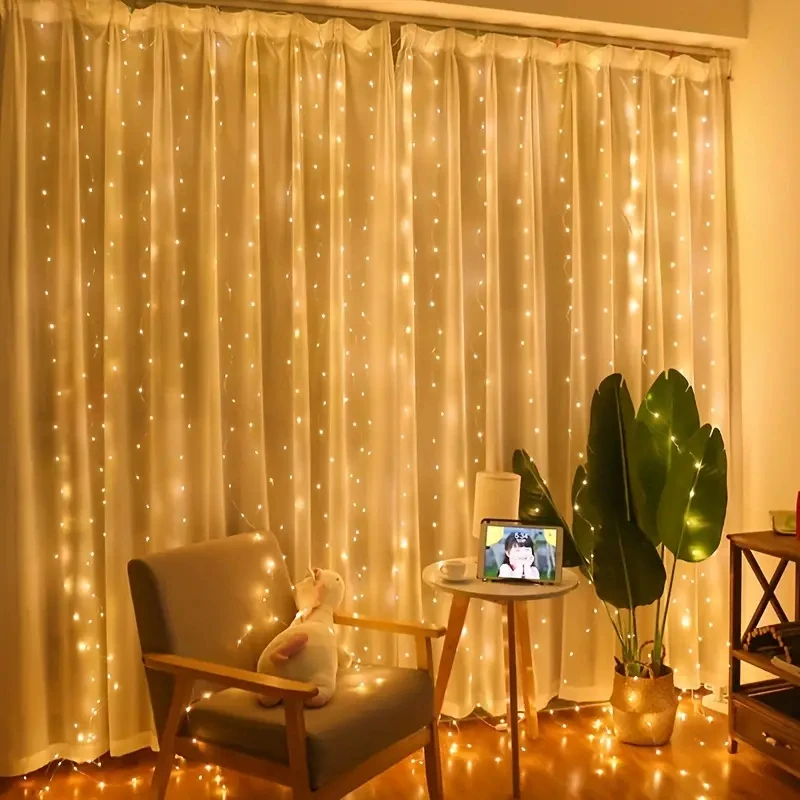 Imagem -02 - Usb Curtain String Lights com Controle Remoto Guirlanda de Natal Casamento Feriado Decorações do Quarto Modos de Iluminação