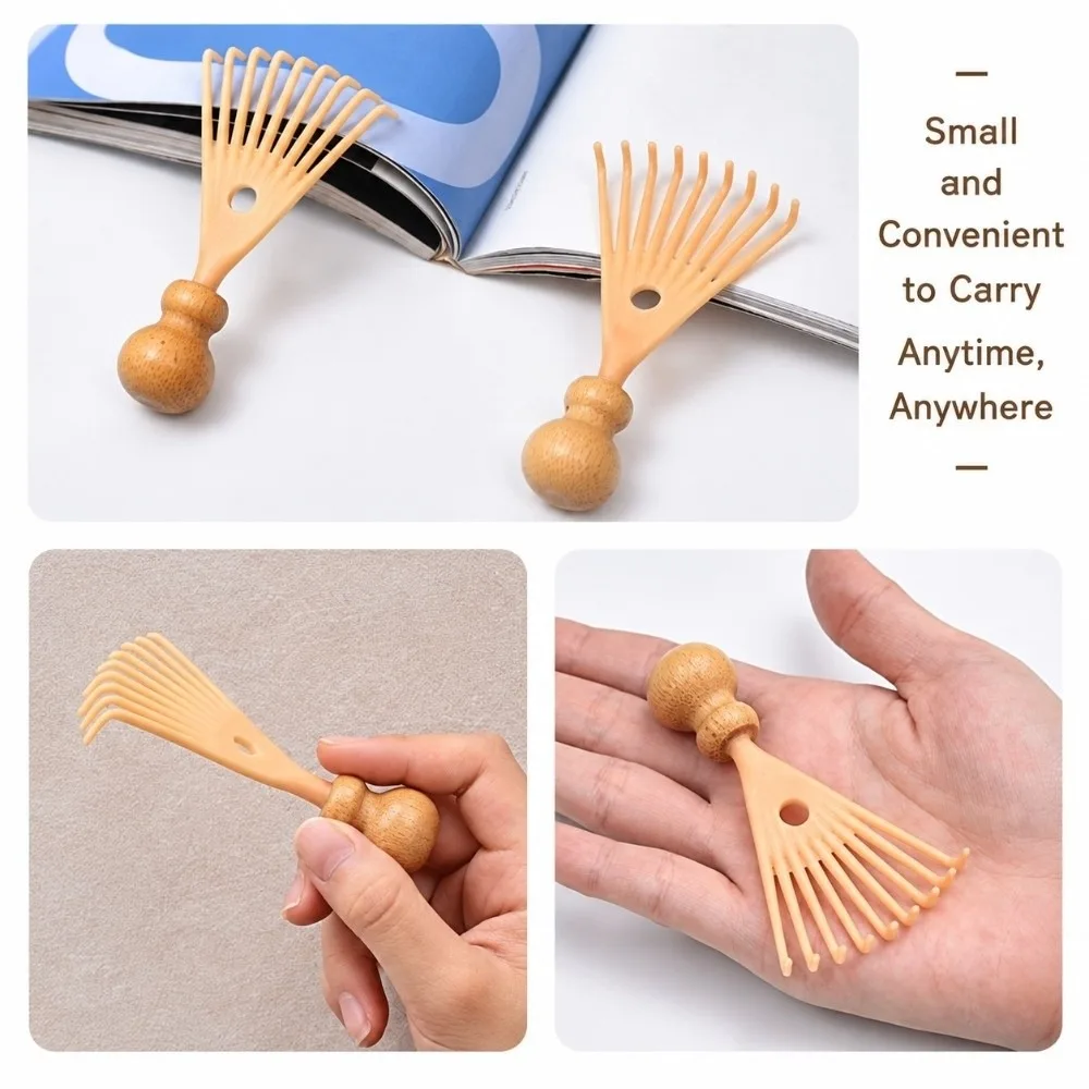 Nine Prong Mini Scalp Massager Ergonomic Grip Body Itch Relief Handheld Head Scratcher Smooth Tooth Wooden Itch Relief Tool