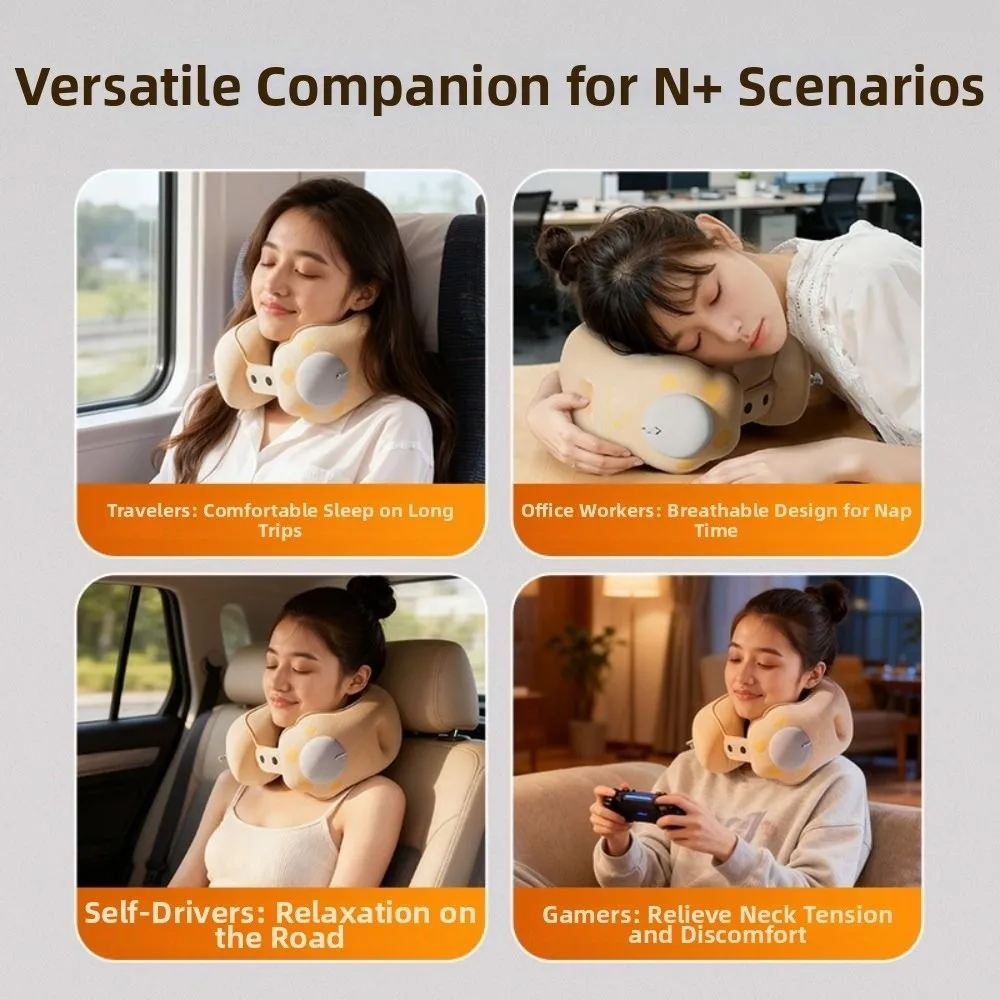 Adjustable Firmness Inflatable Neck Pillow Portable Folding U Shaped Neck Pad Comfortable Press Type Office Napping Headrest Car