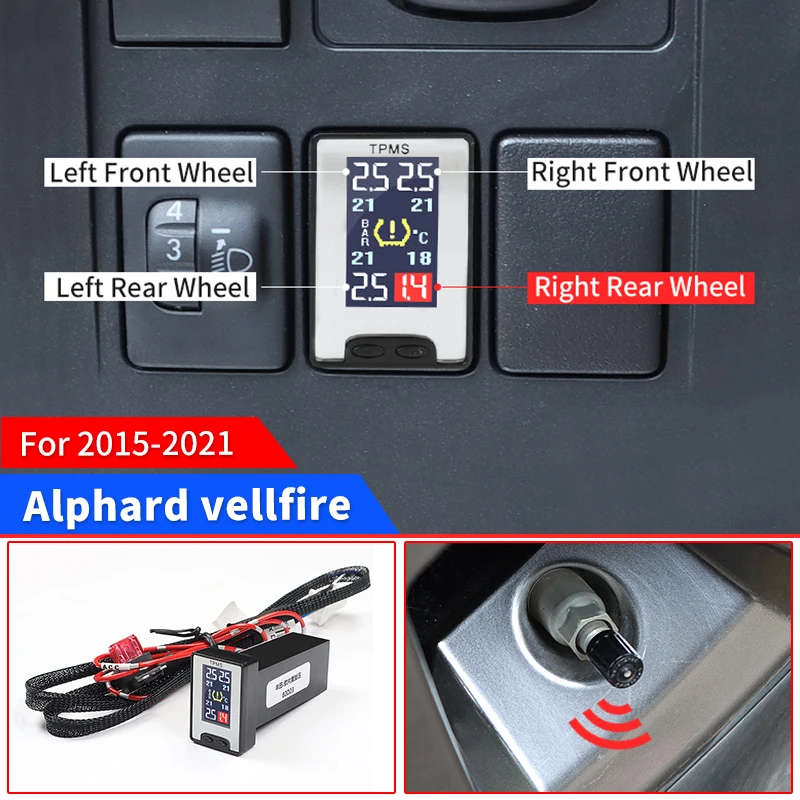 For Toyota Alphard Vellfire 30 Series 2015-2023 Upgraded Accessories Tire Pressure Monitoring System OBD Tire Pressure Sensor