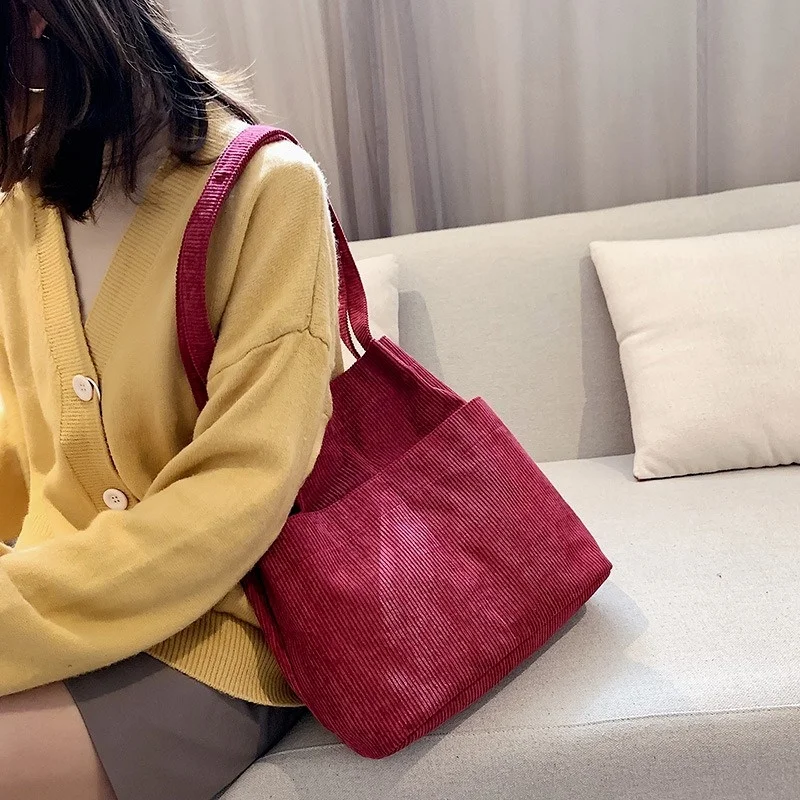 Bolso de mano de lona de sarga de gran capacidad para mujer, bolso de viaje de un hombro, informal, diseño pequeño, Simple, bolsas de compras perezosas