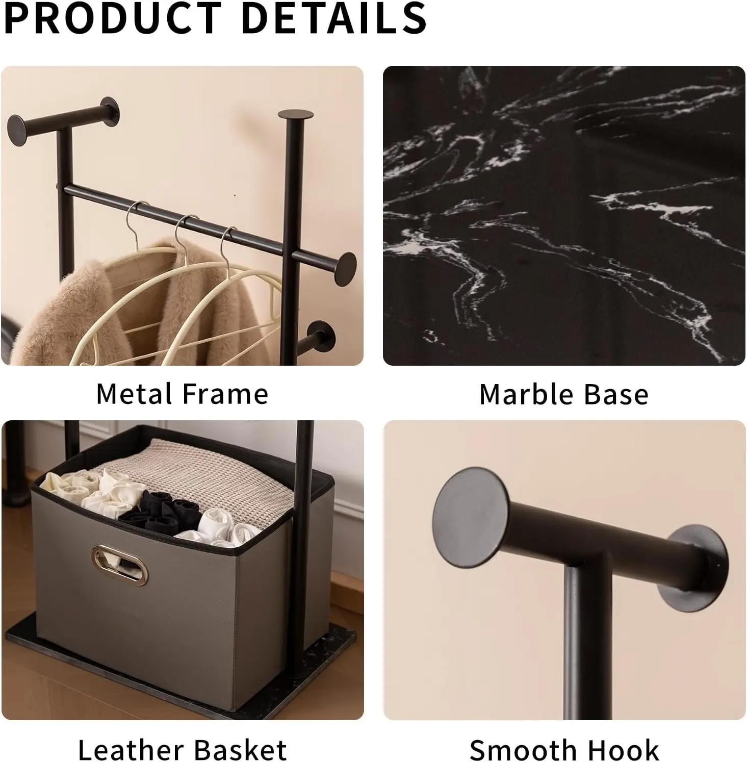 Coat Rack Freestanding Heavy Duty With Storage Basket Metal Clothes Rack,Marble Base Stand Clothing Rack Garment Rack For