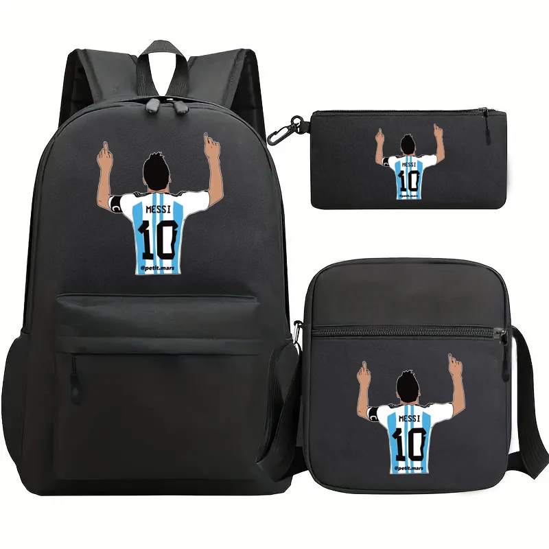 Sports Football Messi Backpack with Shoulder Bags Rucksack Casual School Bags for Boys Girls Women Student Teenagers Sets