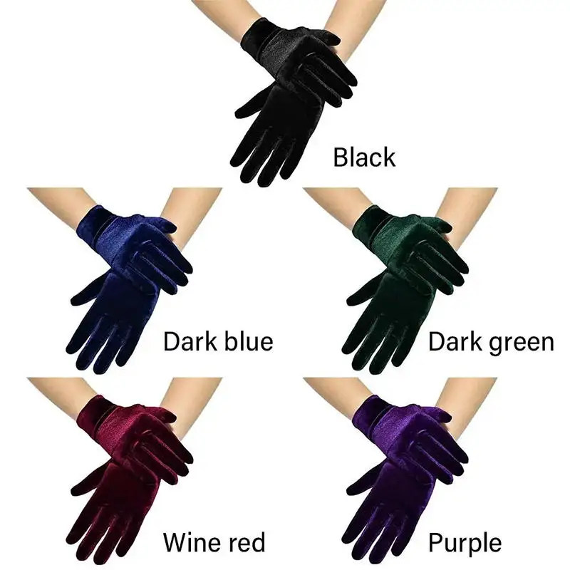 Women's Short Opera Velvet Gloves Cycling Outdoor Autumn Winter Soft Warm Driving Gloves Elastic Banquet Full Finger Mittens NEW