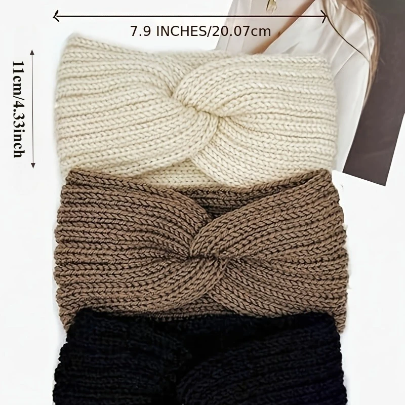 3 قطع من عصابات الرأس النسائية الشتوية الدافئة - إكسسوارات شعر بحزام الأذن السميكة، عصابات رأس شتوية، معدات الطقس البارد، أغطية رأس أنيقة #4