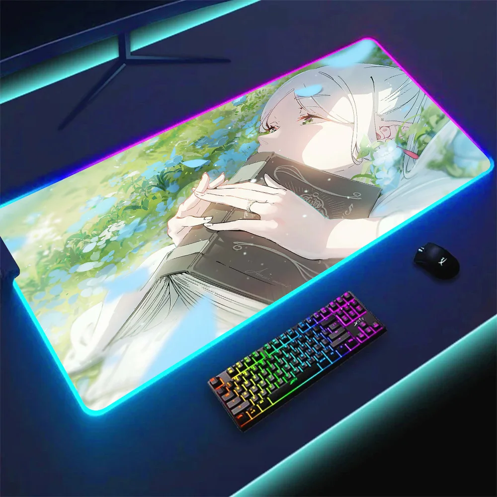 

Hot Frieren Beyond Journeys End RGB Pc Gamer Keyboard Mouse Pad Mousepad LED Glowing Mouse Mats Rubber Gaming Computer Mausepad