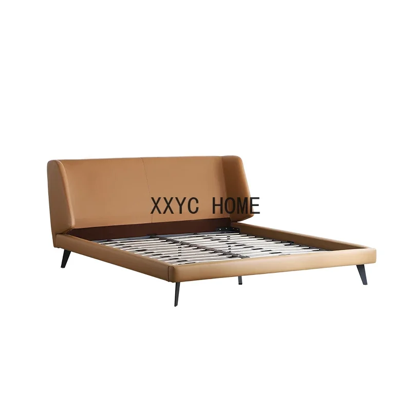 Furniture Simple Modern Leather Double Bed 1.8 M 1.5 M Soft Marriage Leather First Layer Leather furniture