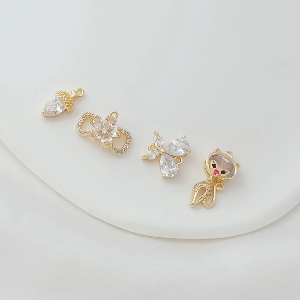 14K مطلية بالذهب مايكرو مطعمة الزركون كوز الصنوبر والغزلان والفراشة وخمس أوراق زهرة قلادة، DIY بها بنفسك قلادة مجوهرات يدوية الصنع #2