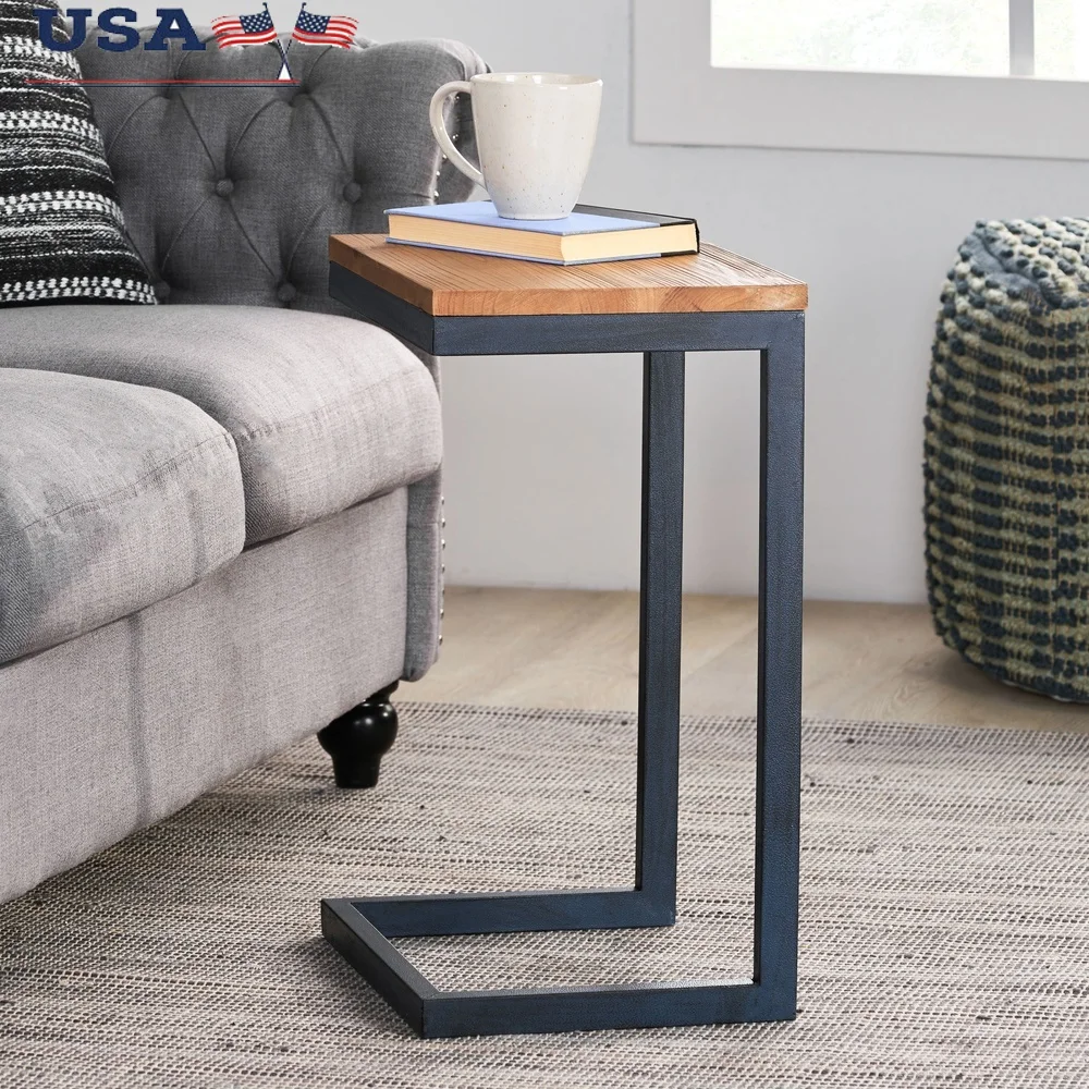 

Versatile Firwood Accent Table Indoor Use with Iron Frame Antique Finish Perfect Home Decor and Nesting Options
