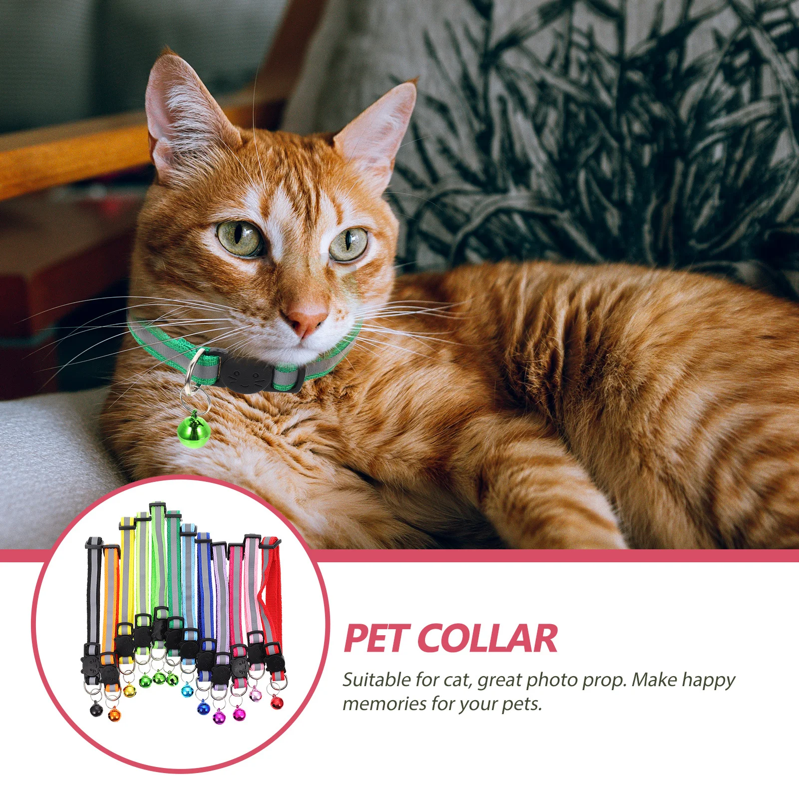 

12Pcs Breakaway Cat Collars Reflective Kitten Accessories Decorative Bell Collar Safe Durable Mixed Color Car Collar