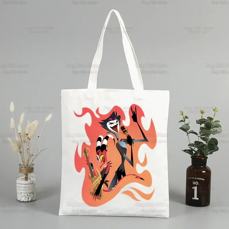 Helluva Boss borsa da donna in tela Tote Bag Eco Shopping Bag borsa a tracolla grande donna pieghevole Harajuku Comedy Cartoon Shopper Bag