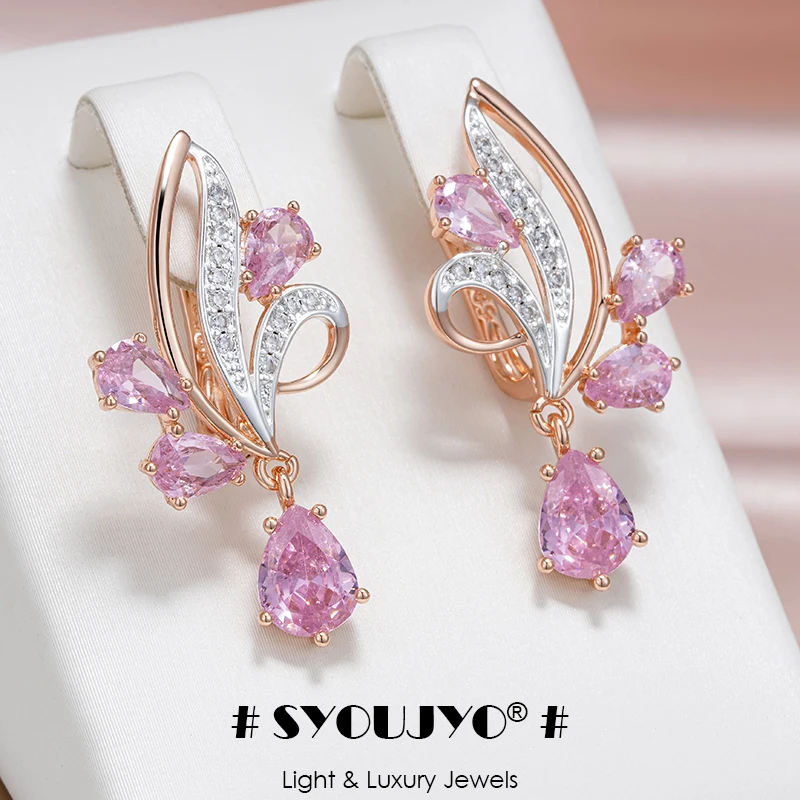 SYOUJYO Shiny Water Drop Natural Zircon Long Dangle Earrings For Women 585 Rose Golden Silver Color Luxury Jewelry