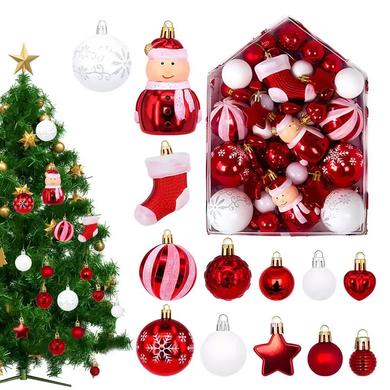 72pcs Hangable Glitter Christmas Balls Red Christmas Ornaments Red Shatterproof Multifunctional Decorative New Year Party Decor