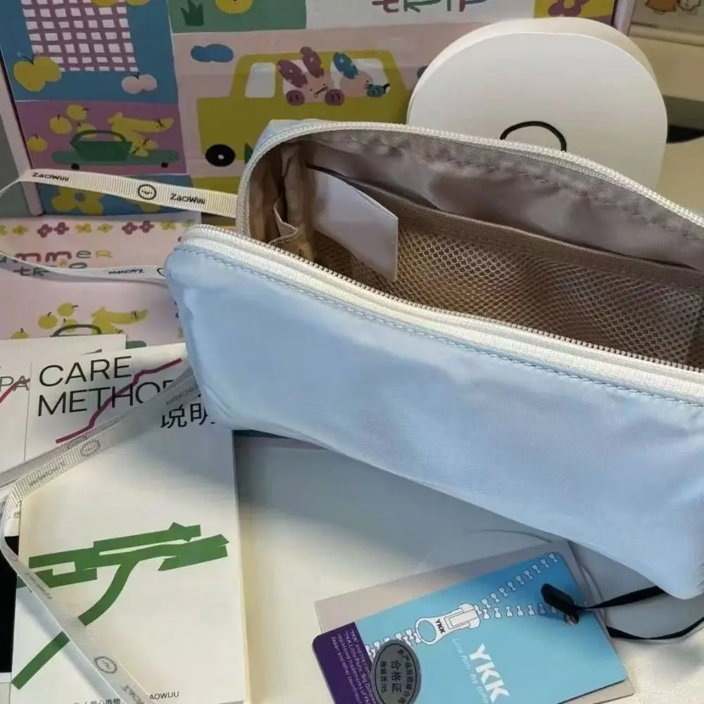 Simple Solid Color Pen Bag Large Capacity Dirty-proof Stationery Bag Double Zipper Design Pencil Case Gift