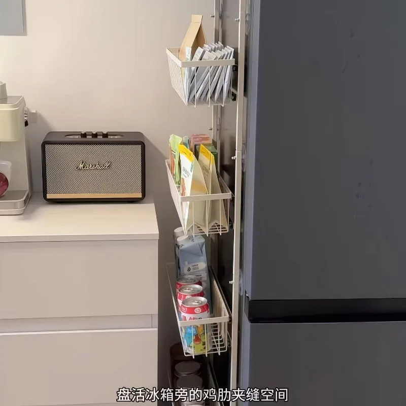Narrow slot rack on the side of the refrigerator, multi-layer bathroom, toilet, non-punching wall-mounted upper wall storage