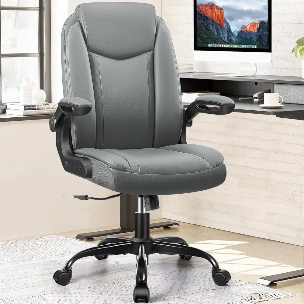 

Office Chair Ergonomic Computer Desk Chair, Executive Leather Office Chair with Adjustable Flip-up Armrests Height, Swivel Task