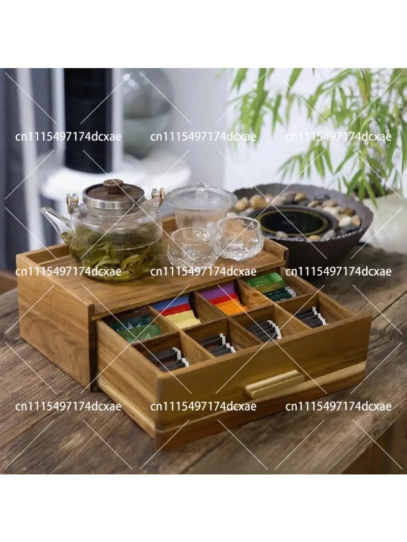Elegant Acacia Wood Tea Bag & Coffee Pod Organizer, 4-Drawer Storage Box for Tea Station & Kitchen Countertop Display